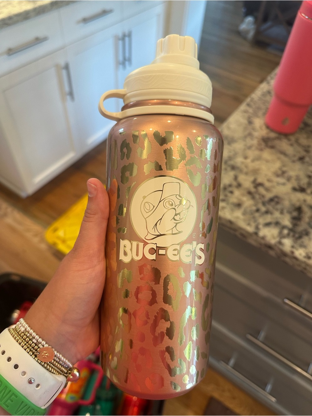 Rose Gold Leopard Stainless Bottle with White Cap